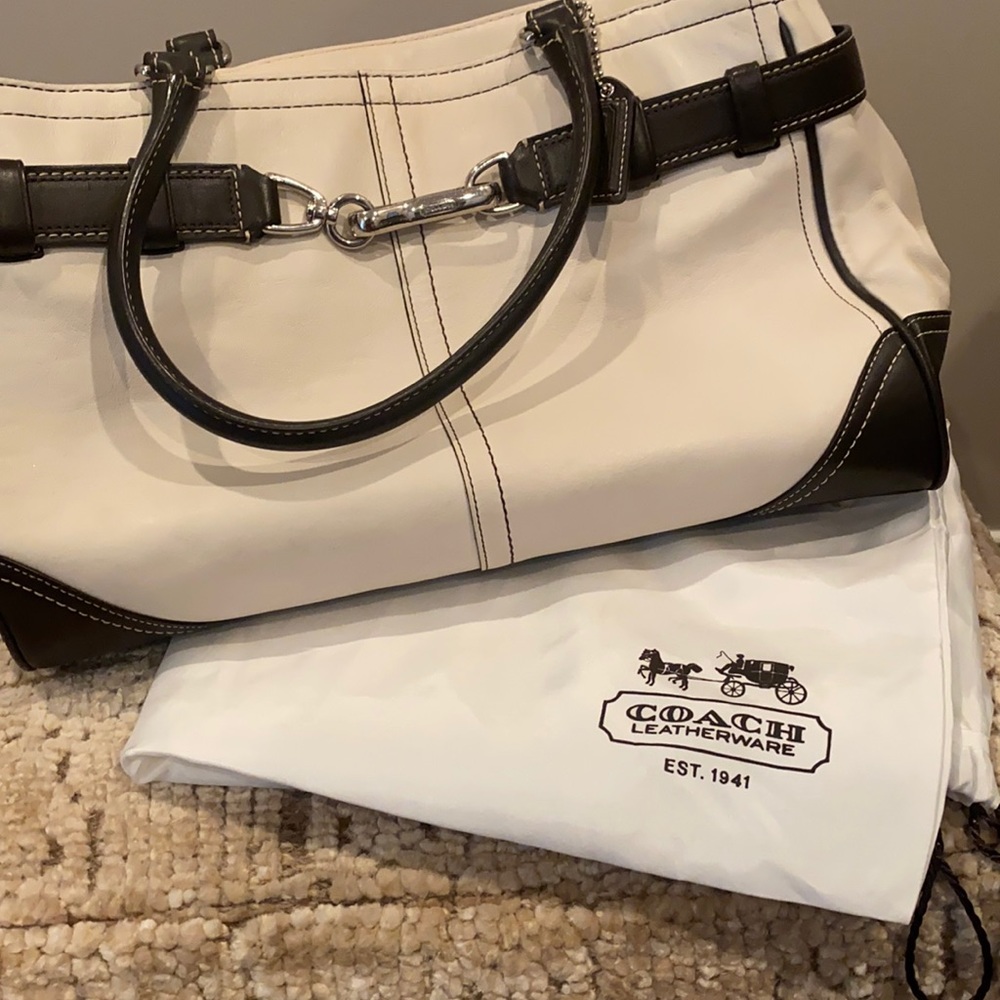 Coach Patent Leather White Large Satchel Tote Bag